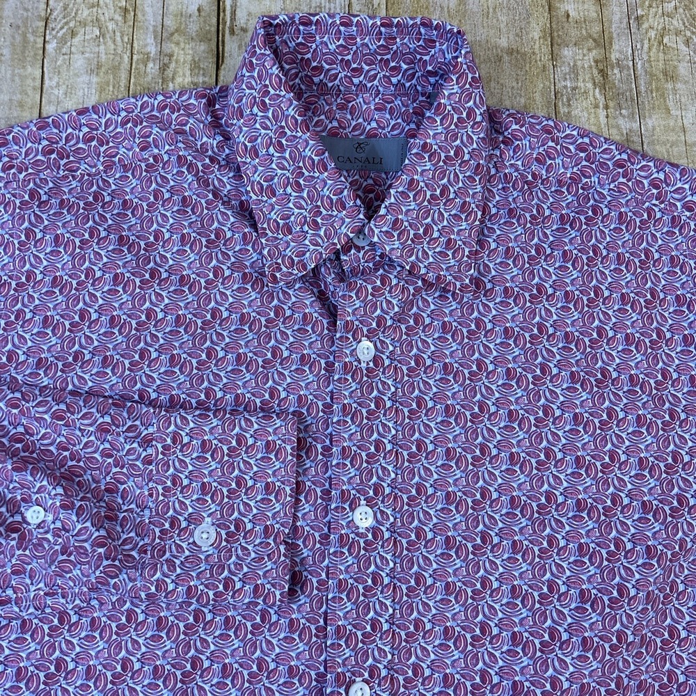 Canali 1934 Dress Shirt Medium Button Down Up Geometric Pattern - Picture 2 of 6